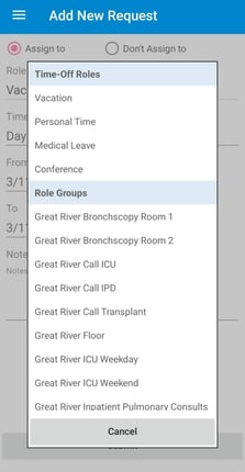 US request time off menu