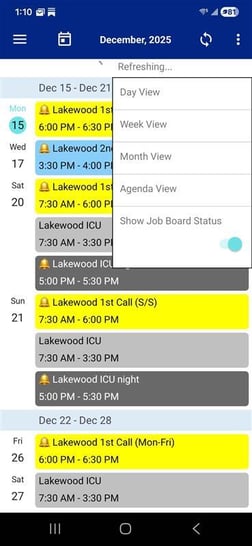 US mobile agenda view menu