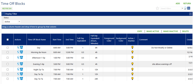 US shift edit create time off blocks