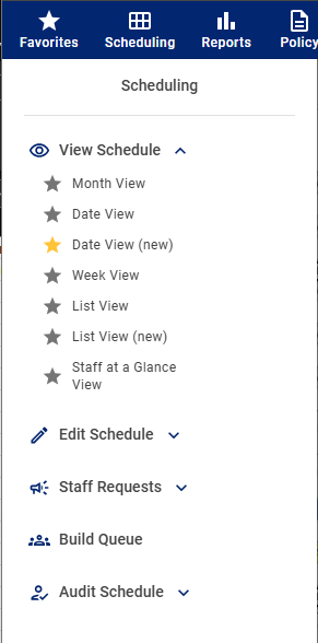 Menu favorite options