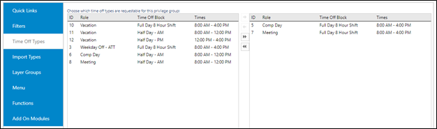 security group time off roles